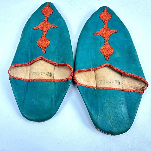 MOROCCAN TRADITIONAL HANDMADE SHEEP SKIN LEATHER WOMEN SLIPPERS Mules Sz 6.5 - Picture 4 of 4
